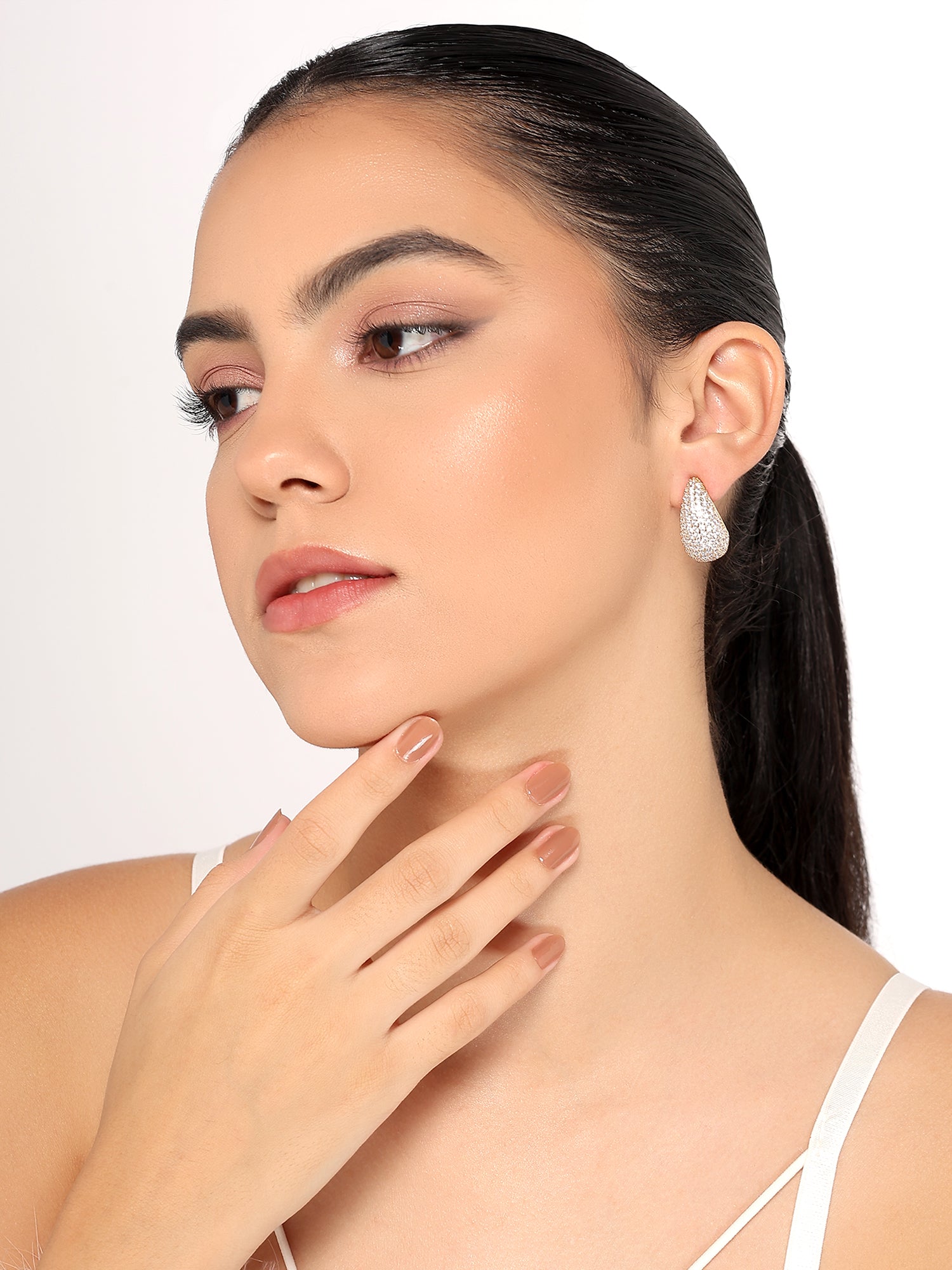 Her Jewels Gold Plated Teardrop Earrings for Women & Girls – Sparkling AD & Cubic Zirconia Studded Lightweight Jewelry