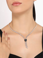 Stunning Rhodium Plated Cubic Zirconia Studded Rose Gold Necklace With a Black Heart for Women & Girls