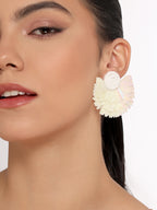 Her Jewels White Handmade Beaded Flower Earrings for Women & Girls – Elegant Floral Design, Lightweight Unique Jewelry