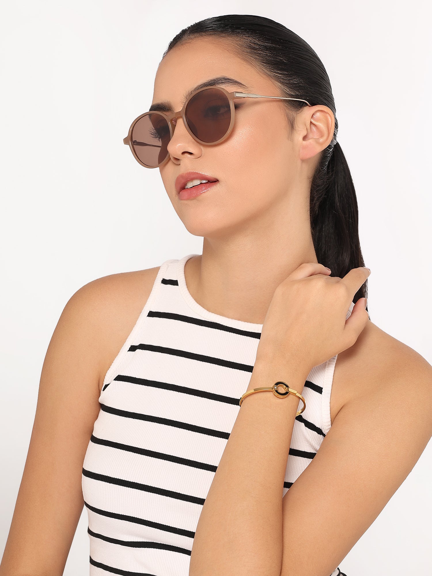 Her Jewels Anti-Tarnish Stainless Steel BVLGARI Inspired Gold & Black Bracelet for Women & Girls