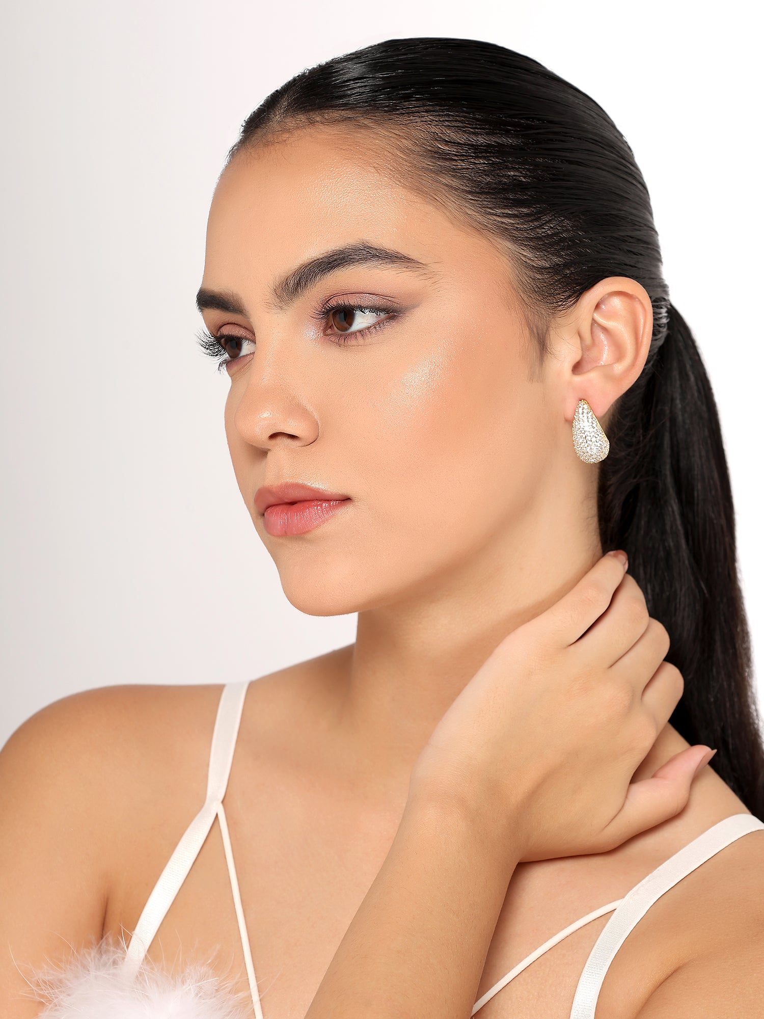 Her Jewels Gold Plated Teardrop Earrings for Women & Girls – Sparkling AD & Cubic Zirconia Studded Lightweight Jewelry