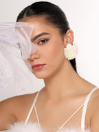 Her Jewels White Handmade Beaded Flower Earrings for Women & Girls – Elegant Floral Design, Lightweight Unique Jewelry