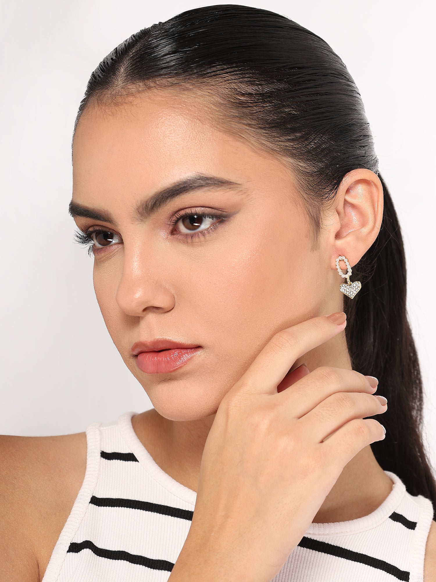 Her Jewels Cute Minimal Studded Heart Shaped Korean Earrings for Women & Girls