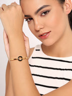 Her Jewels Anti-Tarnish Stainless Steel BVLGARI Inspired Gold & Black Bracelet for Women & Girls