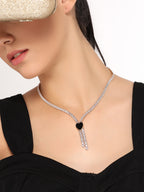 Stunning Rhodium Plated Cubic Zirconia Studded Rose Gold Necklace With a Black Heart for Women & Girls