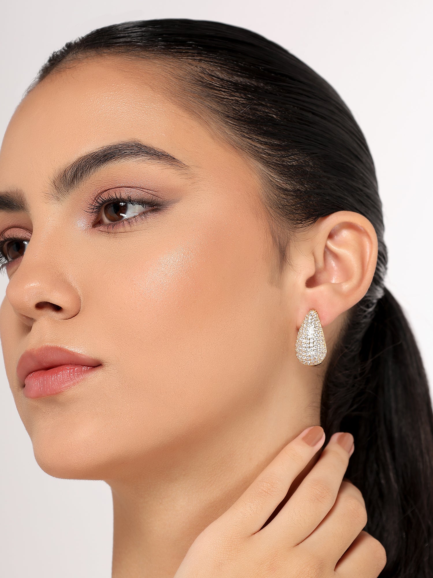 Her Jewels Gold Plated Teardrop Earrings for Women & Girls – Sparkling AD & Cubic Zirconia Studded Lightweight Jewelry