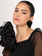 Her Jewels Black Handmade Beaded Flower Earrings for Women & Girls – Elegant Floral Design, Lightweight Unique Jewelry