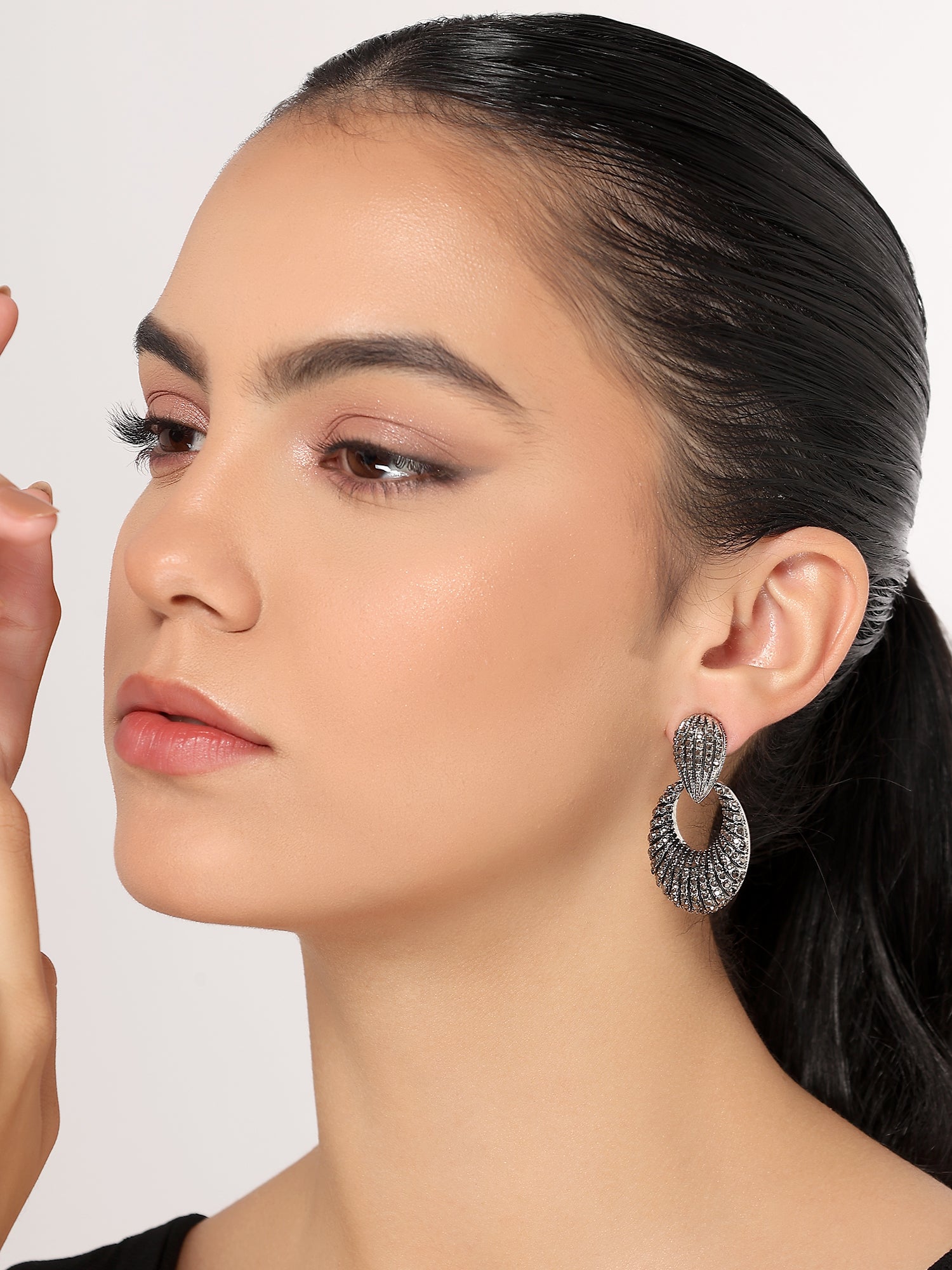 Her Jewels Gold Plated Oval Dangler Earrings for Women & Girls – Elegant Hypoallergenic Alloy Jewelry