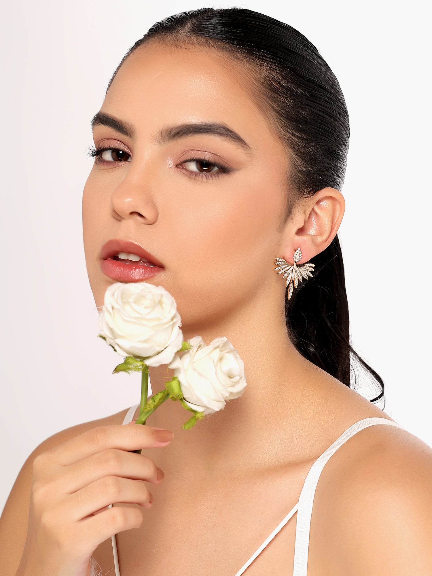 Her Jewels Gold Studded Eagle Shaped Earrings for Women & Girls – Elegant Lightweight Stainless Steel Statement Jewelry