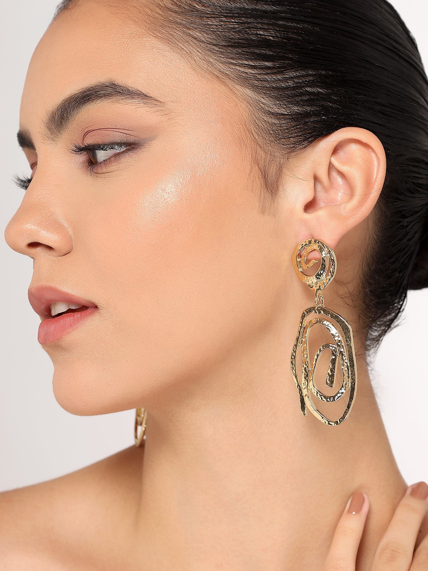 Her Jewels Gold Geometric Hollow Drop Earrings for Women & Girls – Stylish & Hypoallergenic