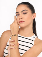 Anti-Tarnish Stainless Steel Roman Numerals Bracelet for Women & Girls – Black & Golden Elegance