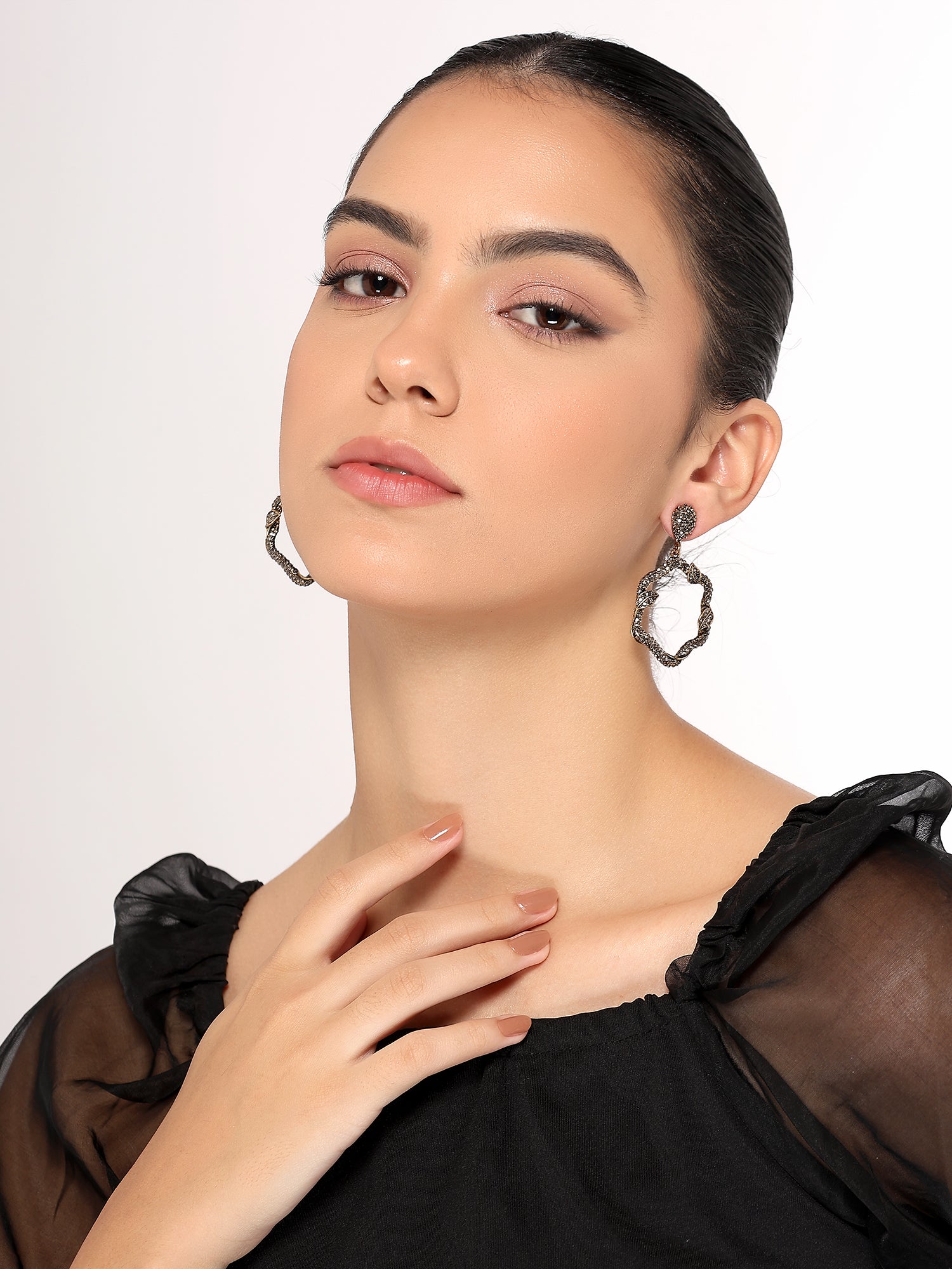 Her Jewels Gold Plated Turkish Leaf Design Dangler Earrings for Women & Girls – Antique Style, Lightweight & Hypoallergenic