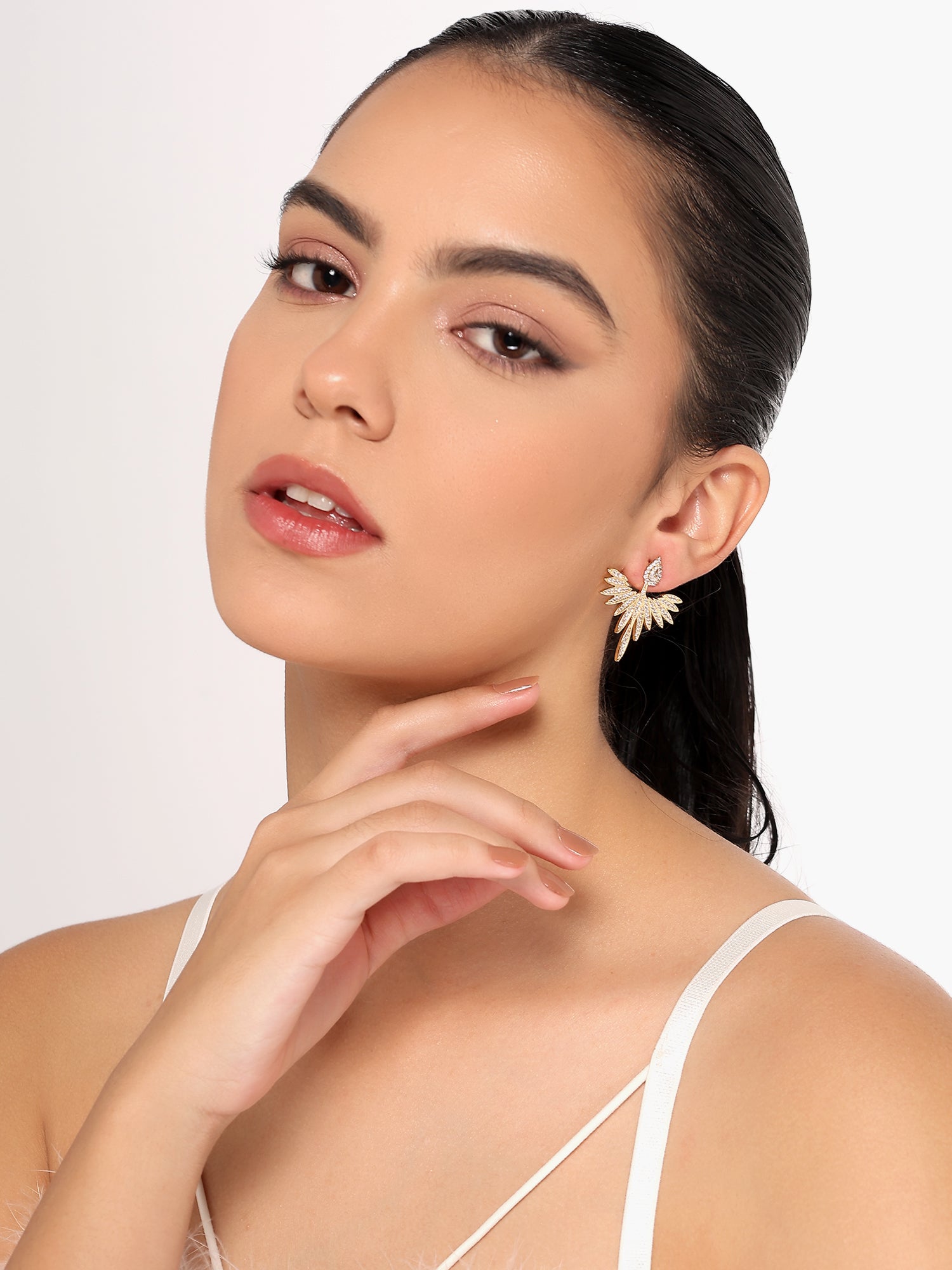 Her Jewels Gold Studded Eagle Shaped Earrings for Women & Girls – Elegant Lightweight Stainless Steel Statement Jewelry