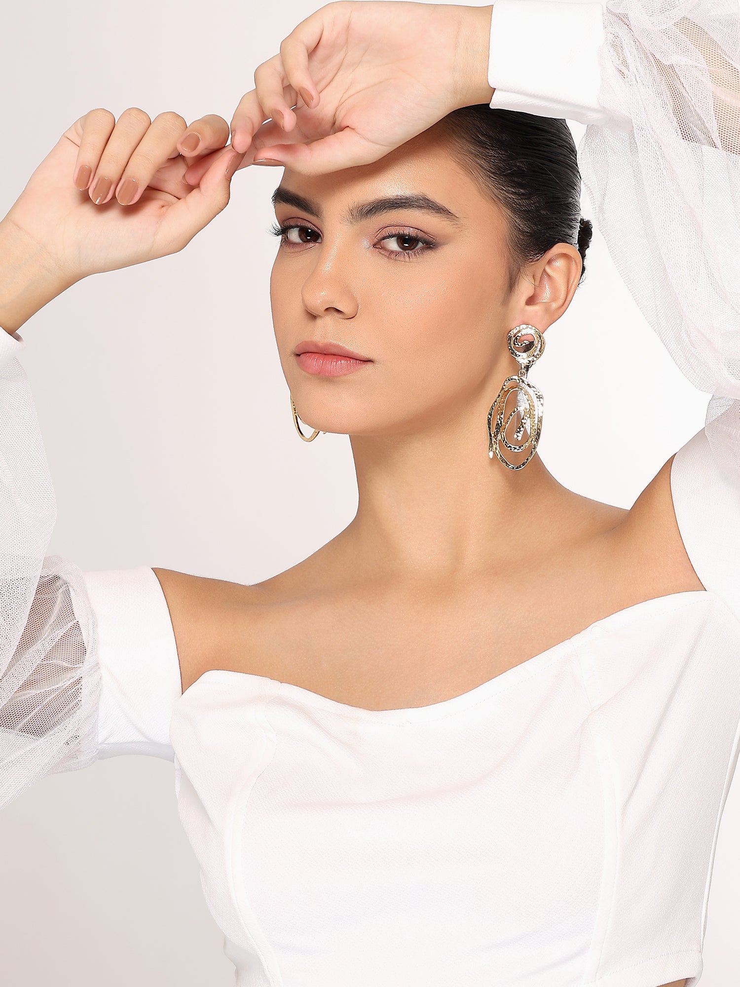 Her Jewels Gold Geometric Hollow Drop Earrings for Women & Girls – Stylish & Hypoallergenic