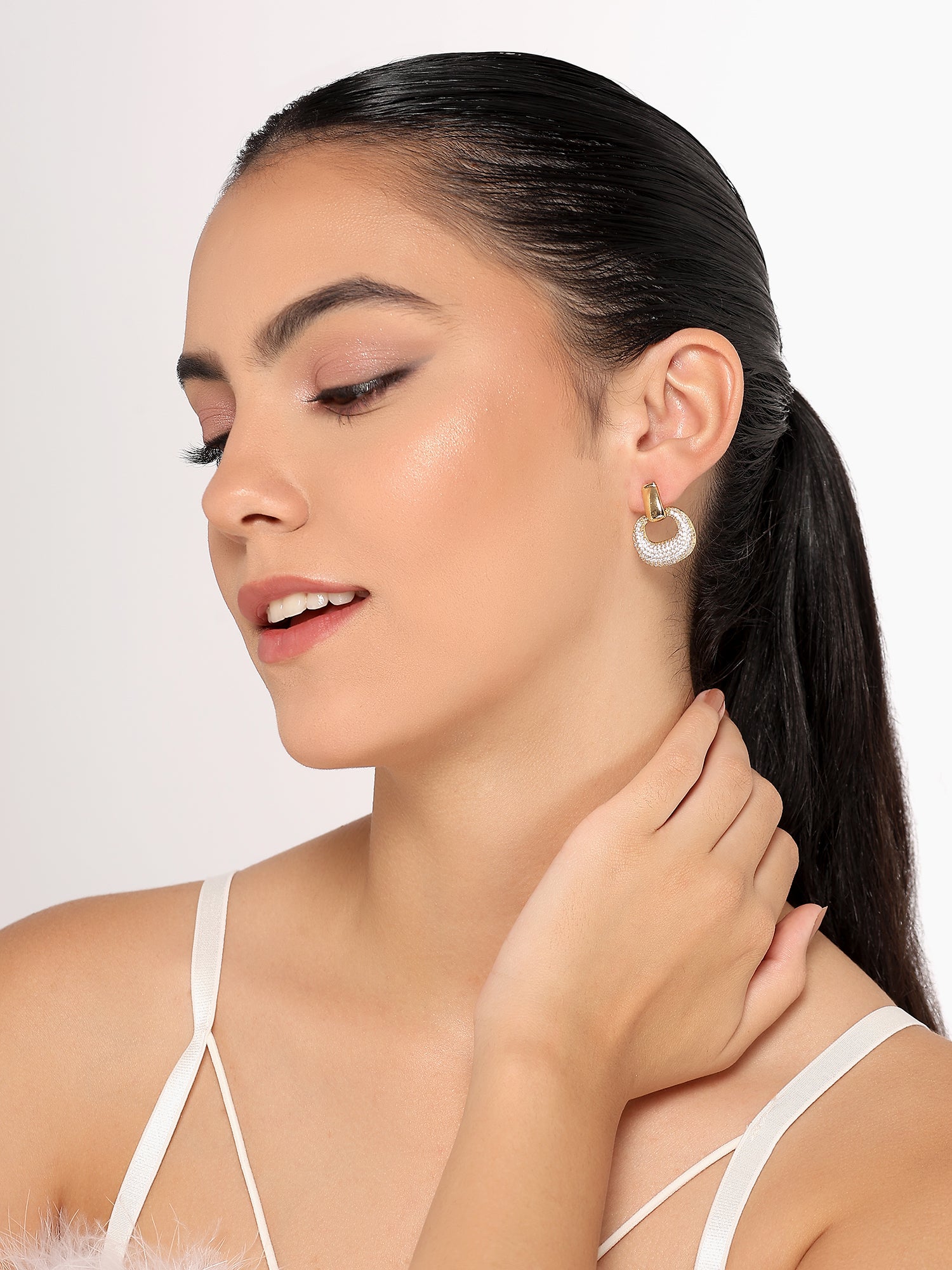 Her Jewels Gold Plated Hoop Earrings for Women & Girls – Sparkling AD & Cubic Zirconia Studded Lightweight Jewelry