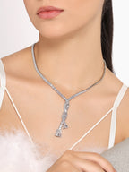 Stunning Rhodium Plated Cubic Zirconia Studded Silver Long Chain Necklace for Women & Girls