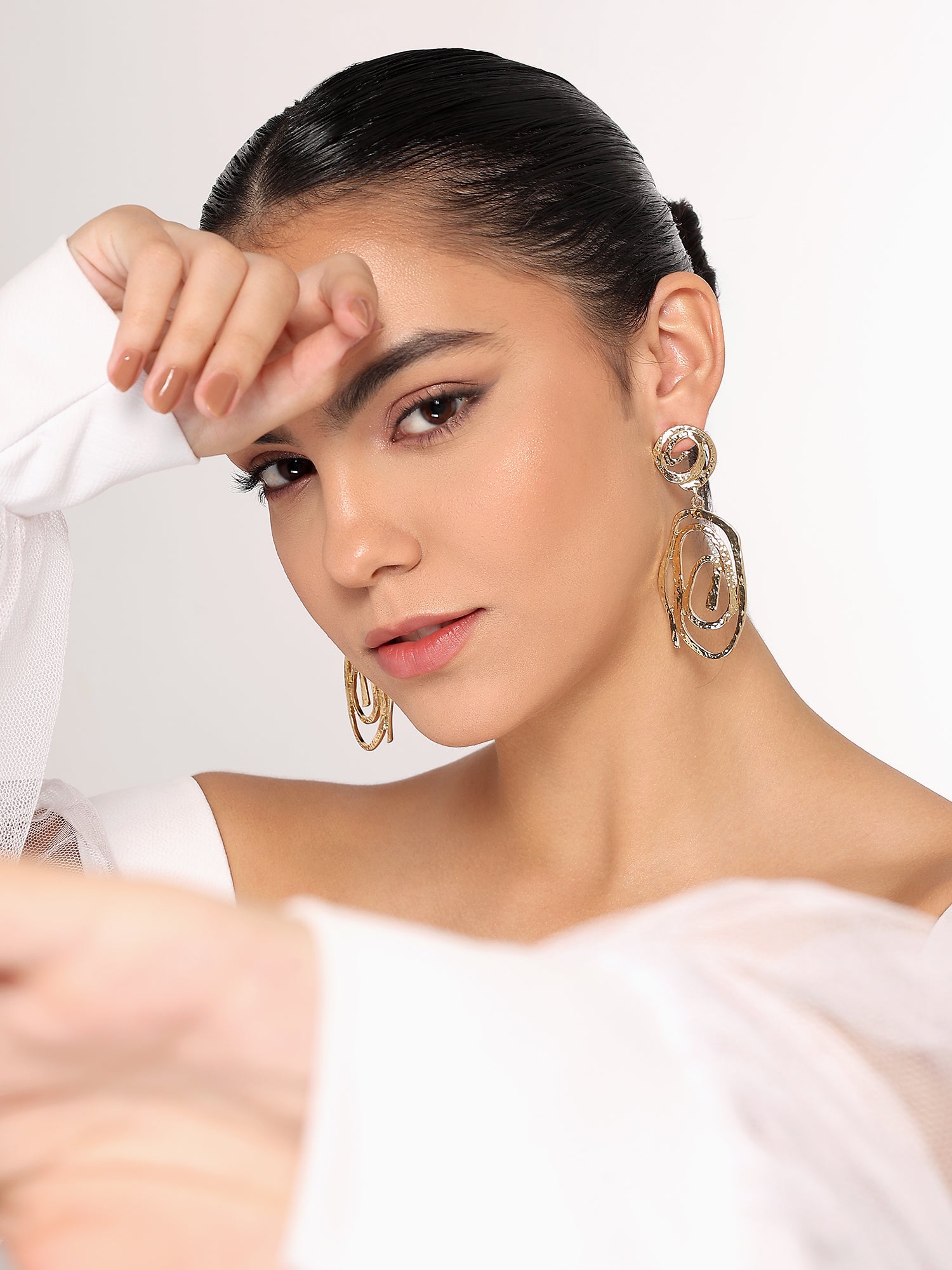 Her Jewels Gold Geometric Hollow Drop Earrings for Women & Girls – Stylish & Hypoallergenic