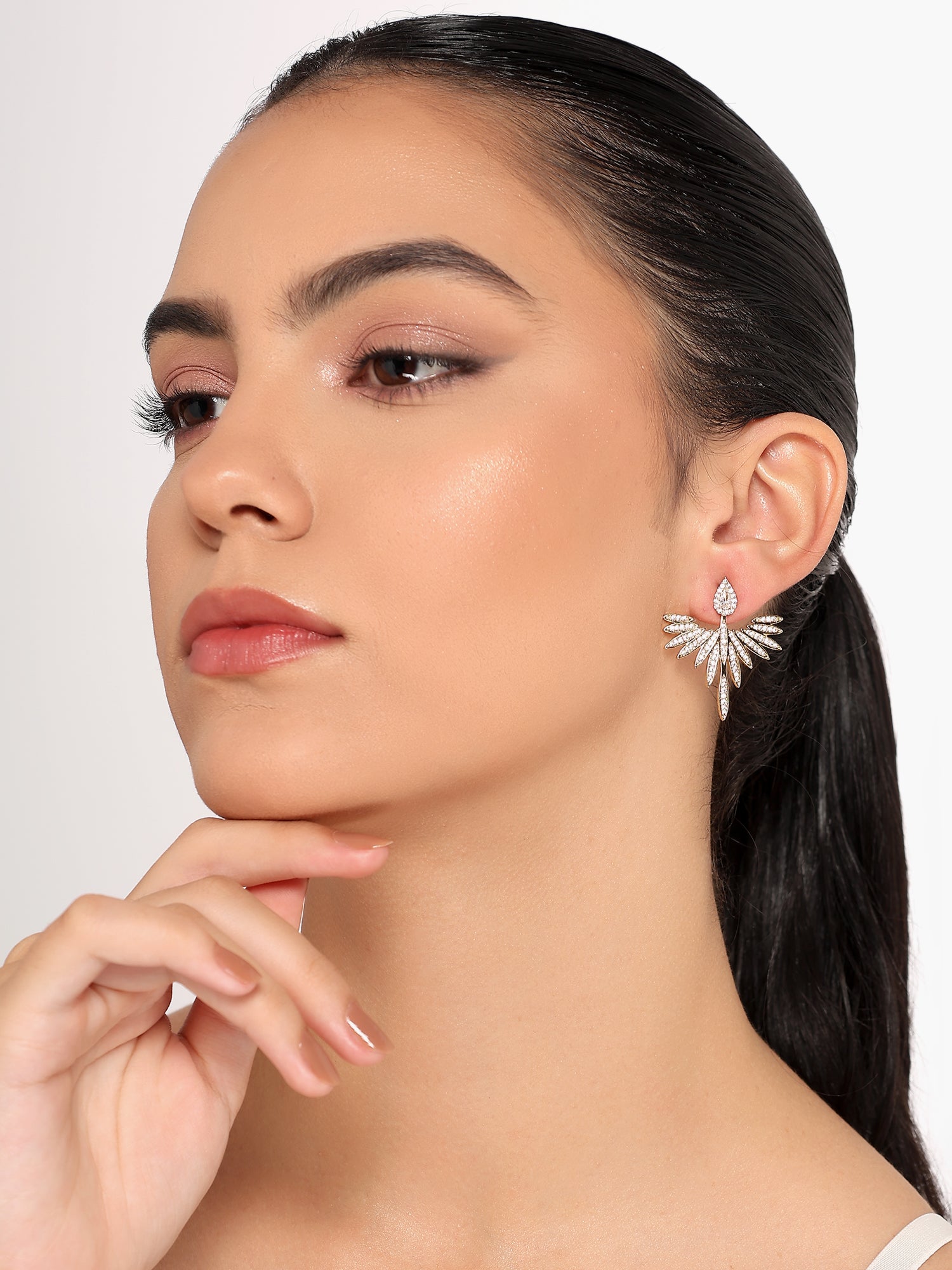 Her Jewels Gold Studded Eagle Shaped Earrings for Women & Girls – Elegant Lightweight Stainless Steel Statement Jewelry