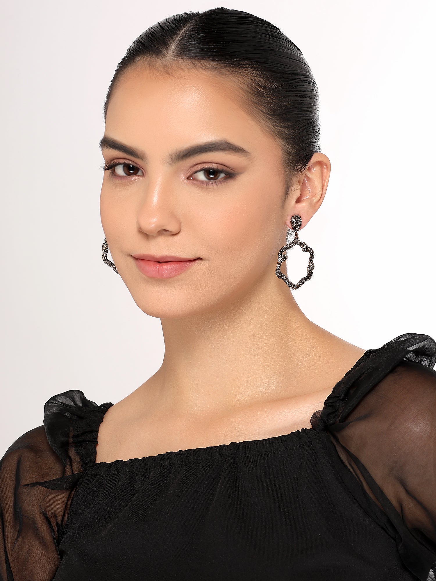 Her Jewels Gold Plated Turkish Leaf Design Dangler Earrings for Women & Girls – Antique Style, Lightweight & Hypoallergenic