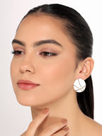 White Gold Geometric Round Earrings