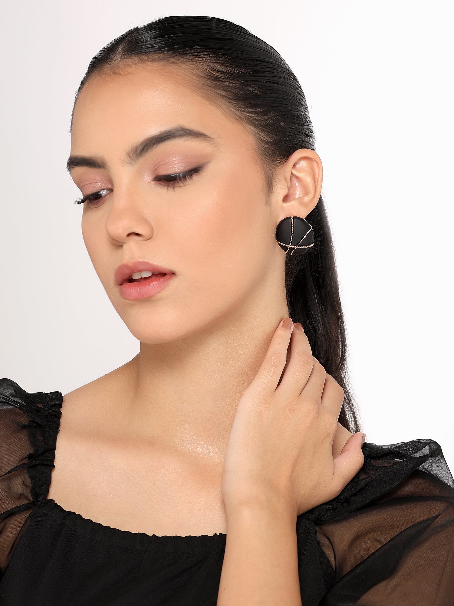 Her Jewels Black & Gold Geometric Round Earrings for Women & Girls – Stylish & Hypoallergenic