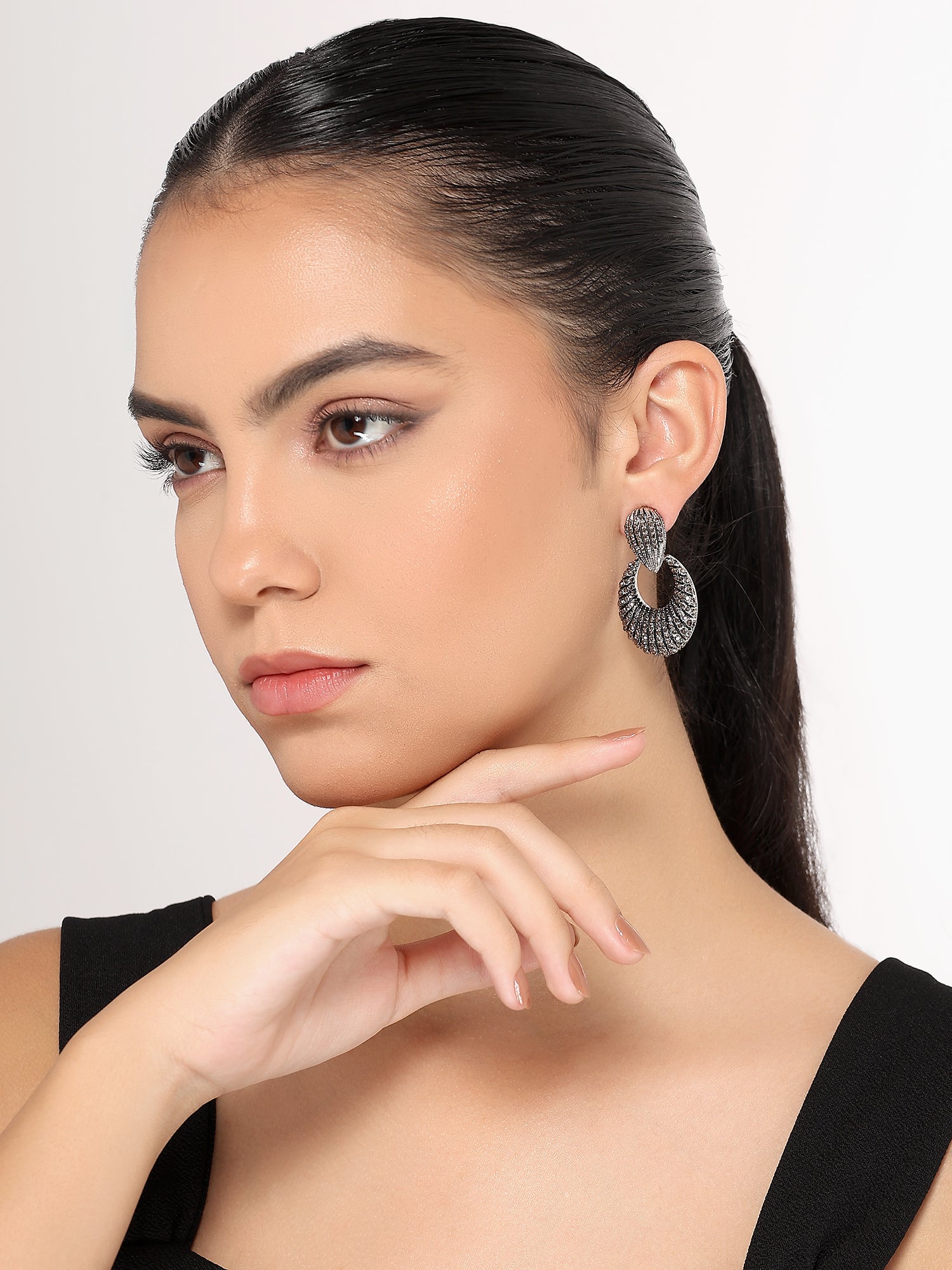 Her Jewels Gold Plated Oval Dangler Earrings for Women & Girls – Elegant Hypoallergenic Alloy Jewelry