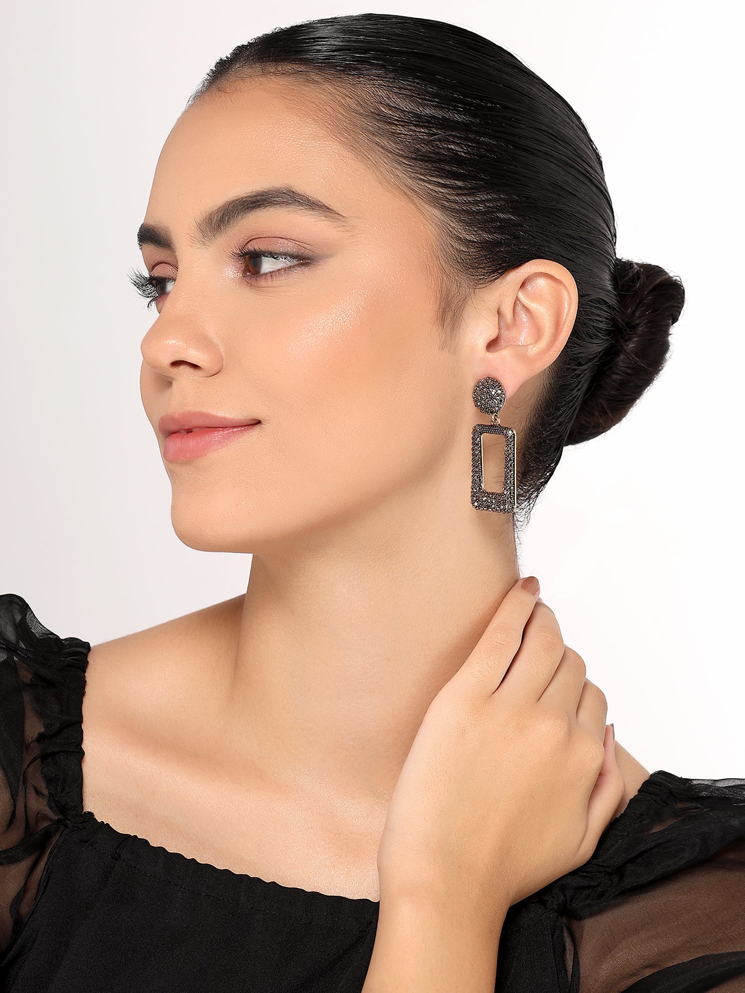 Her Jewels Gold Plated Antique Rectangle Dangler Earrings for Women & Girls – Elegant Hypoallergenic Alloy Jewelry