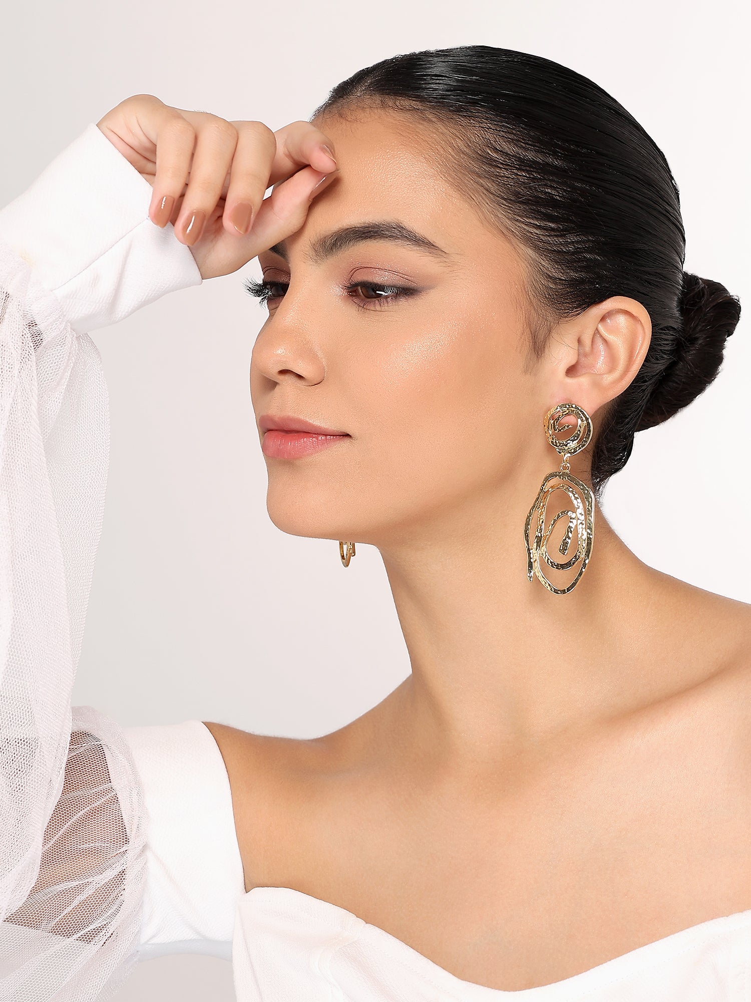 Her Jewels Gold Geometric Hollow Drop Earrings for Women & Girls – Stylish & Hypoallergenic