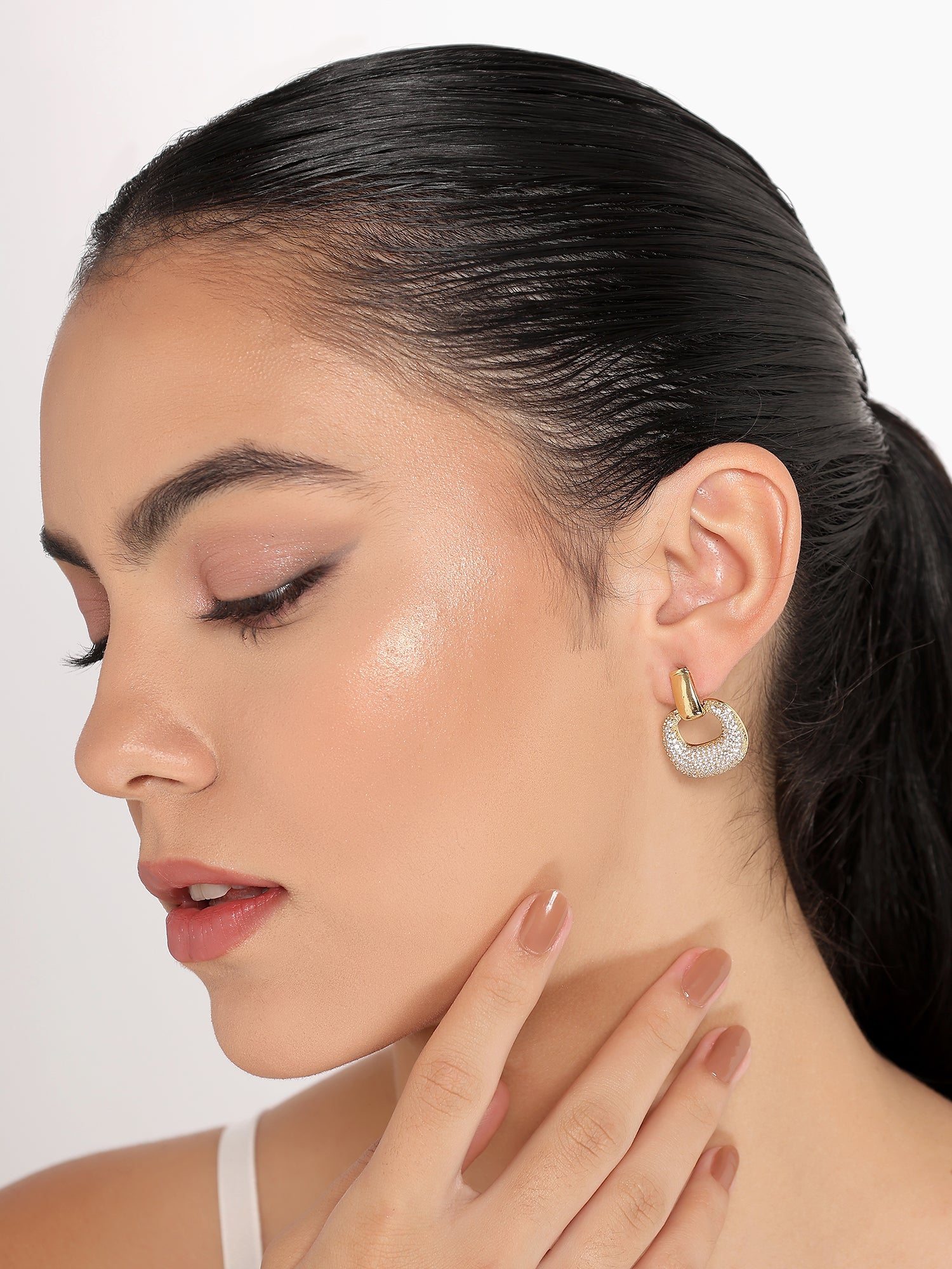 Her Jewels Gold Plated Hoop Earrings for Women & Girls – Sparkling AD & Cubic Zirconia Studded Lightweight Jewelry