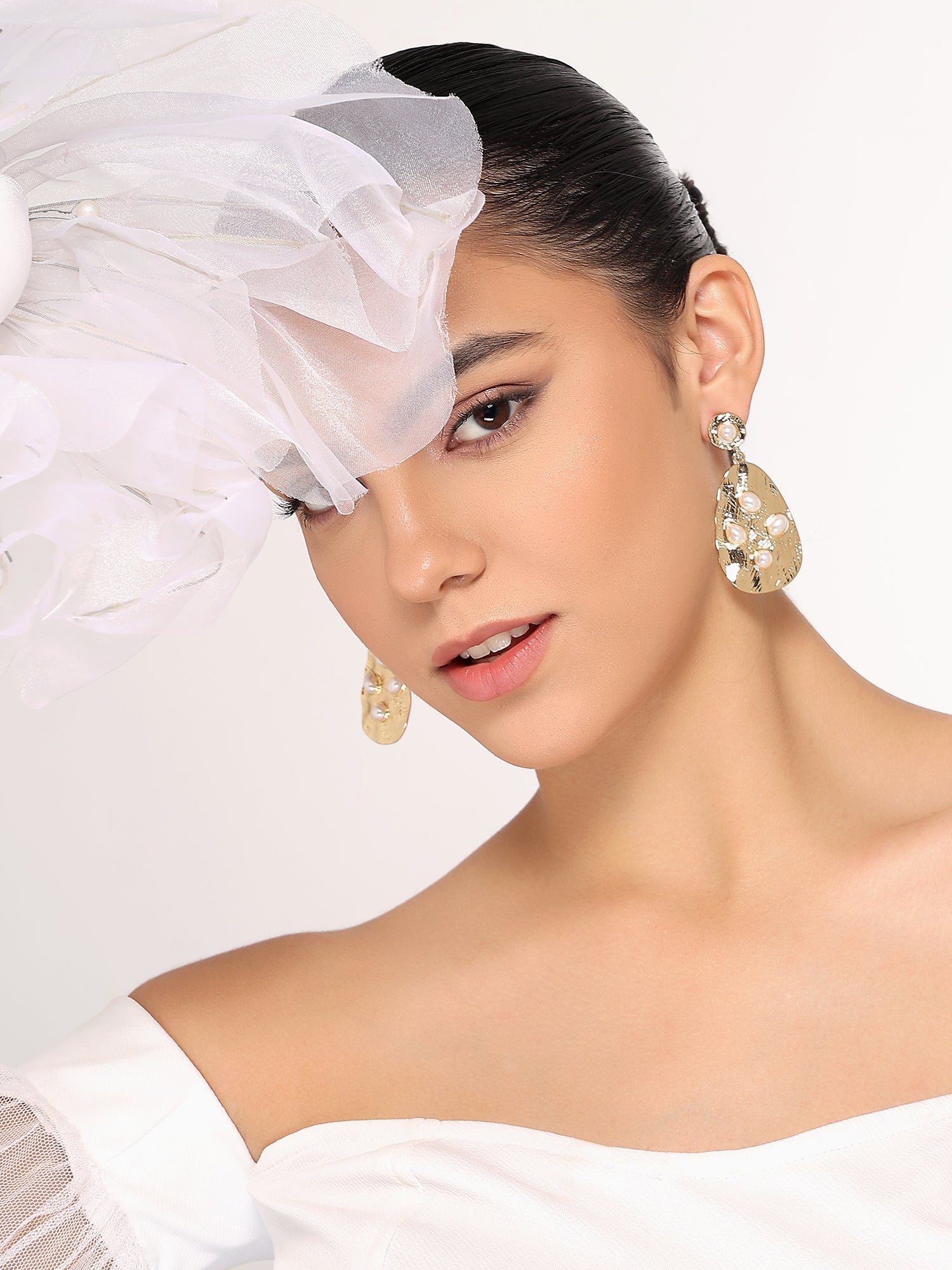 Her Jewels Gold Tone Faux Pearl Disc Drop Earrings for Women & Girls – Elegant & Hypoallergenic