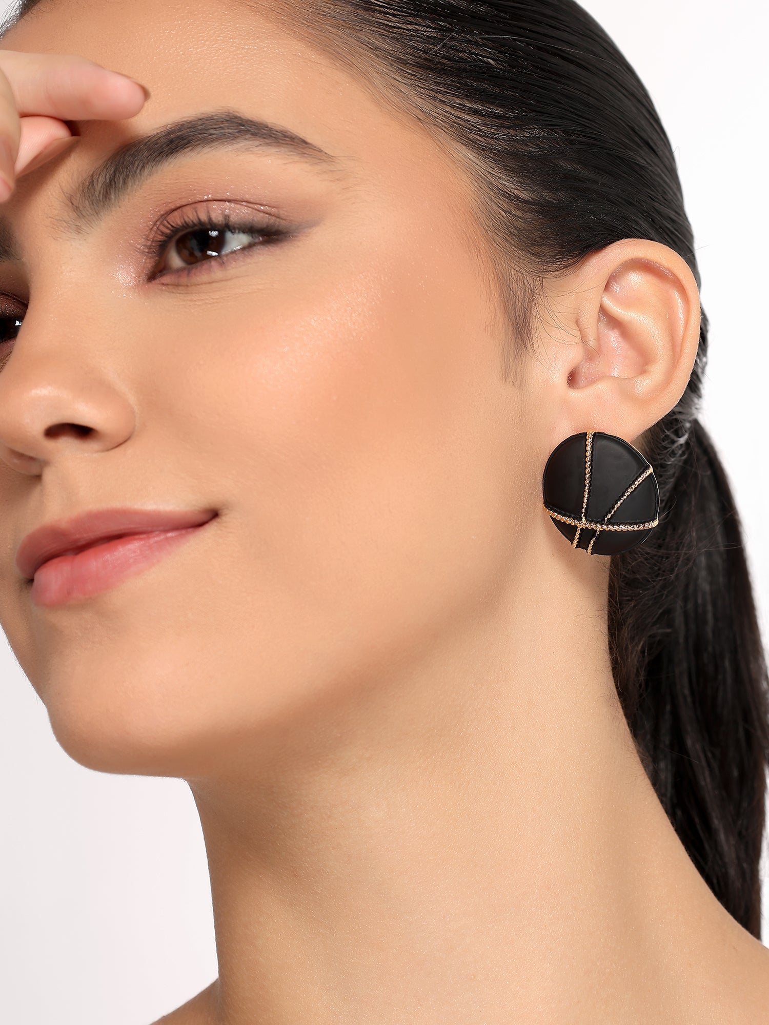 Her Jewels Black & Gold Geometric Round Earrings for Women & Girls – Stylish & Hypoallergenic