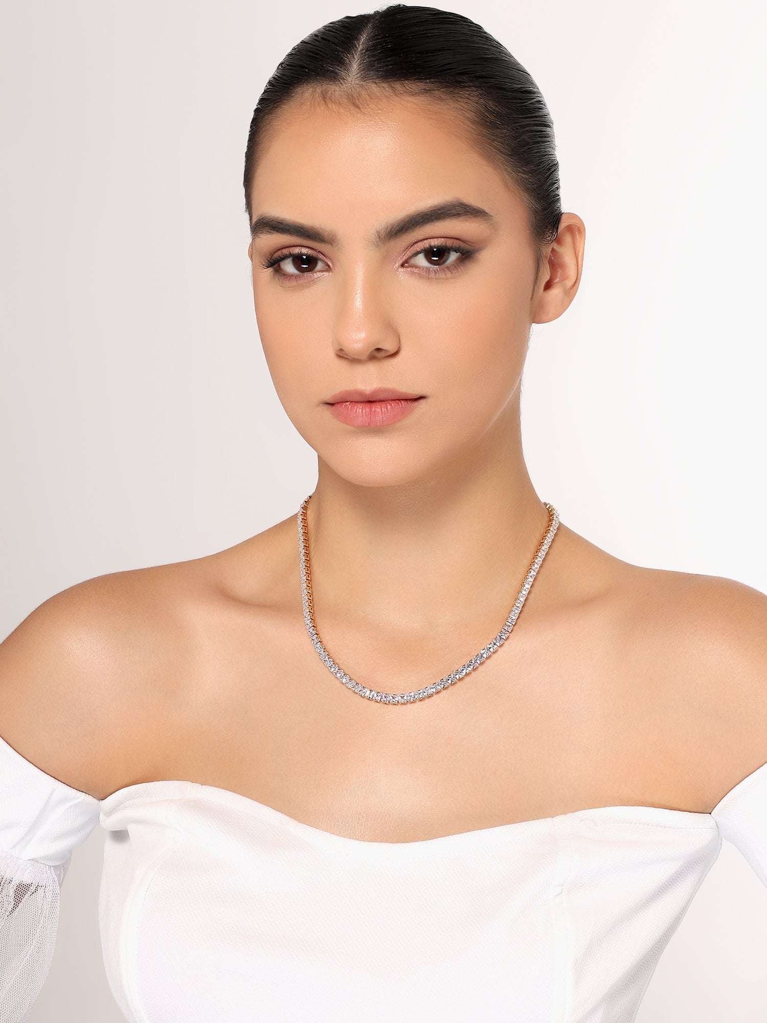 Stunning Moissanite Tennis Rose Gold Necklace for Women & Girls