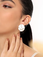 White Gold Geometric Round Earrings