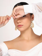 Her Jewels Gold Tone Faux Pearl Disc Drop Earrings for Women & Girls – Elegant & Hypoallergenic