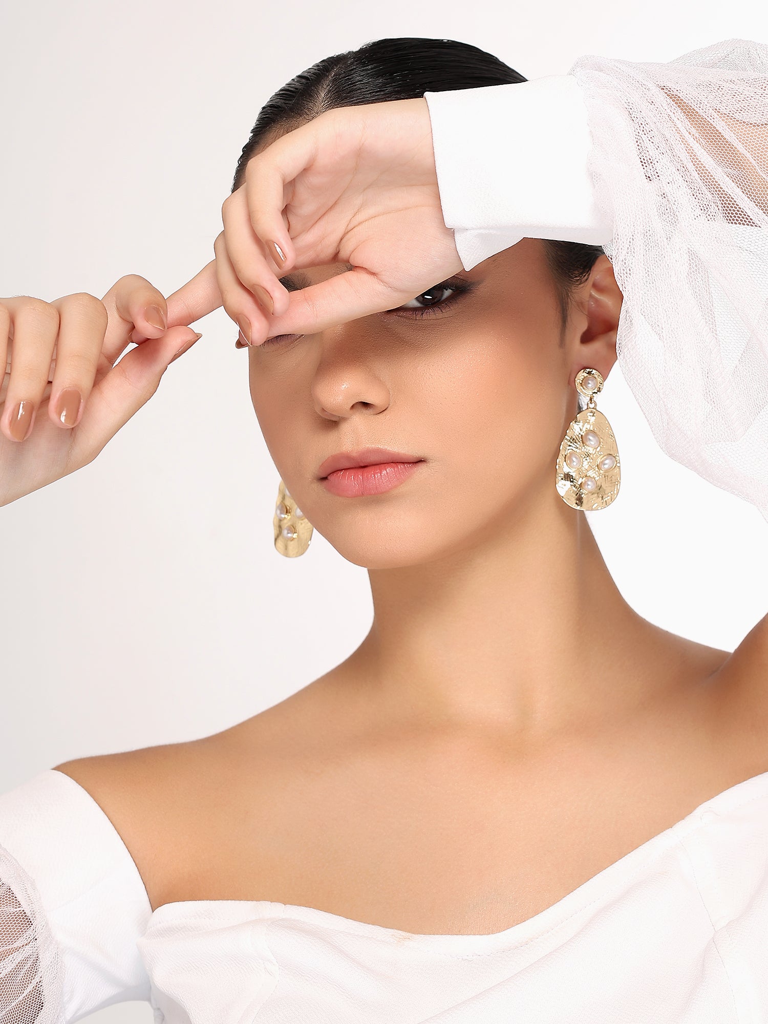 Her Jewels Gold Tone Faux Pearl Disc Drop Earrings for Women & Girls – Elegant & Hypoallergenic