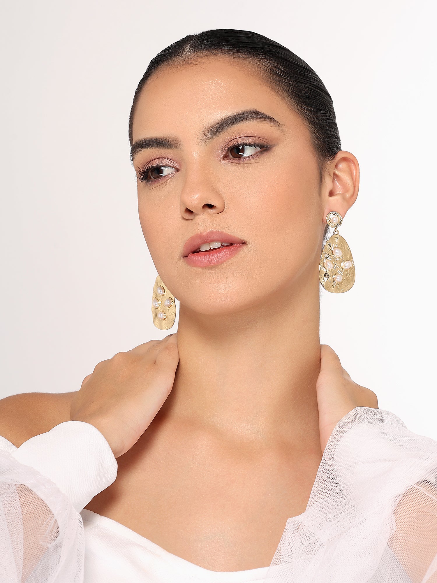 Her Jewels Gold Tone Faux Pearl Disc Drop Earrings for Women & Girls – Elegant & Hypoallergenic