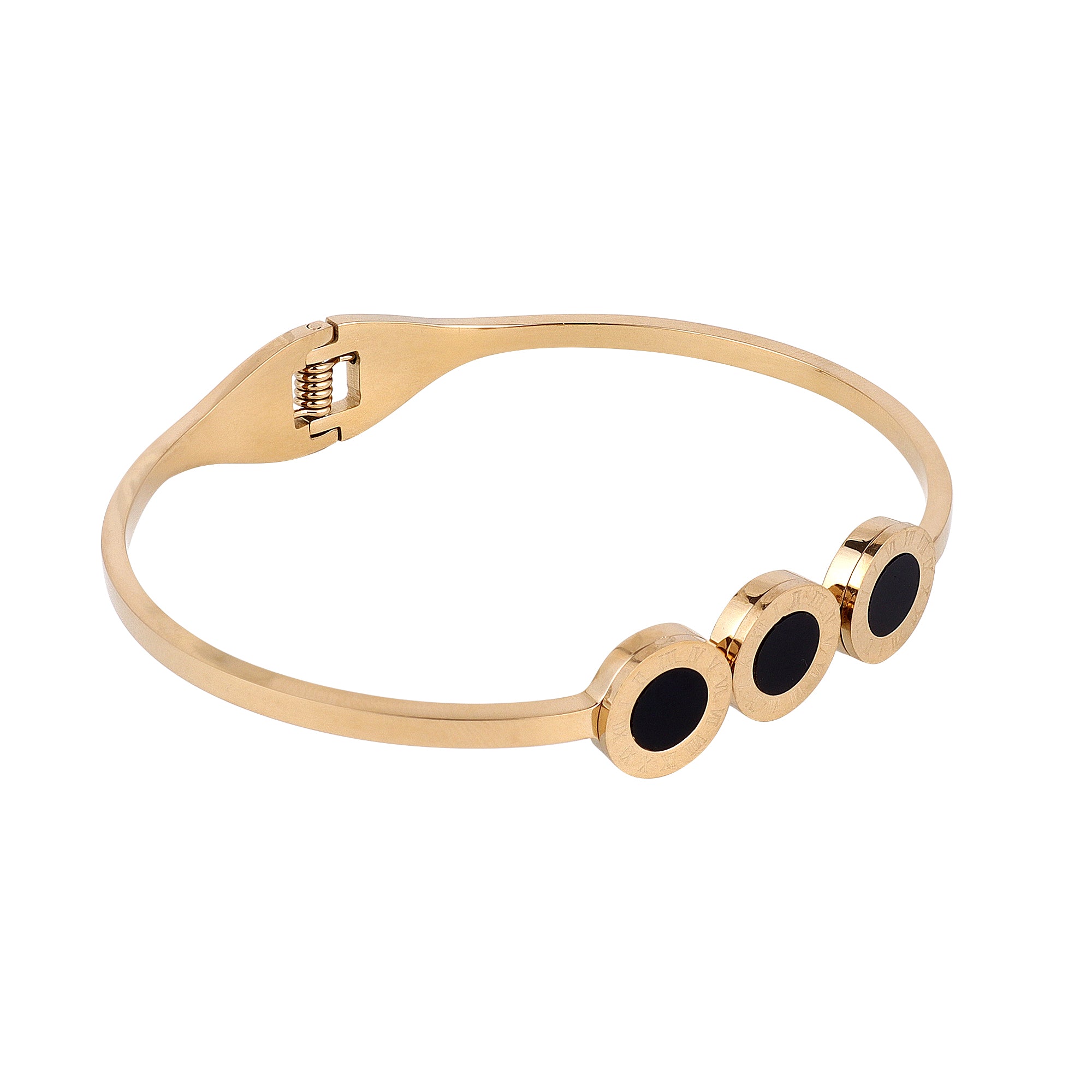 Anti-Tarnish Stainless Steel Roman Numerals Bracelet for Women & Girls – Black & Golden Elegance