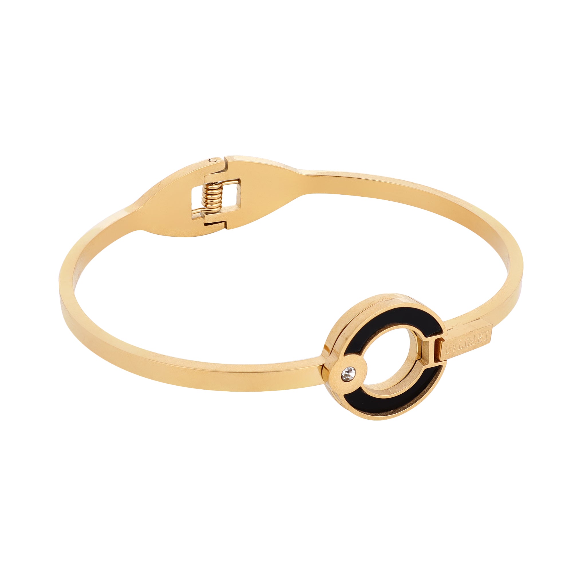 Her Jewels Anti-Tarnish Stainless Steel BVLGARI Inspired Gold & Black Bracelet for Women & Girls