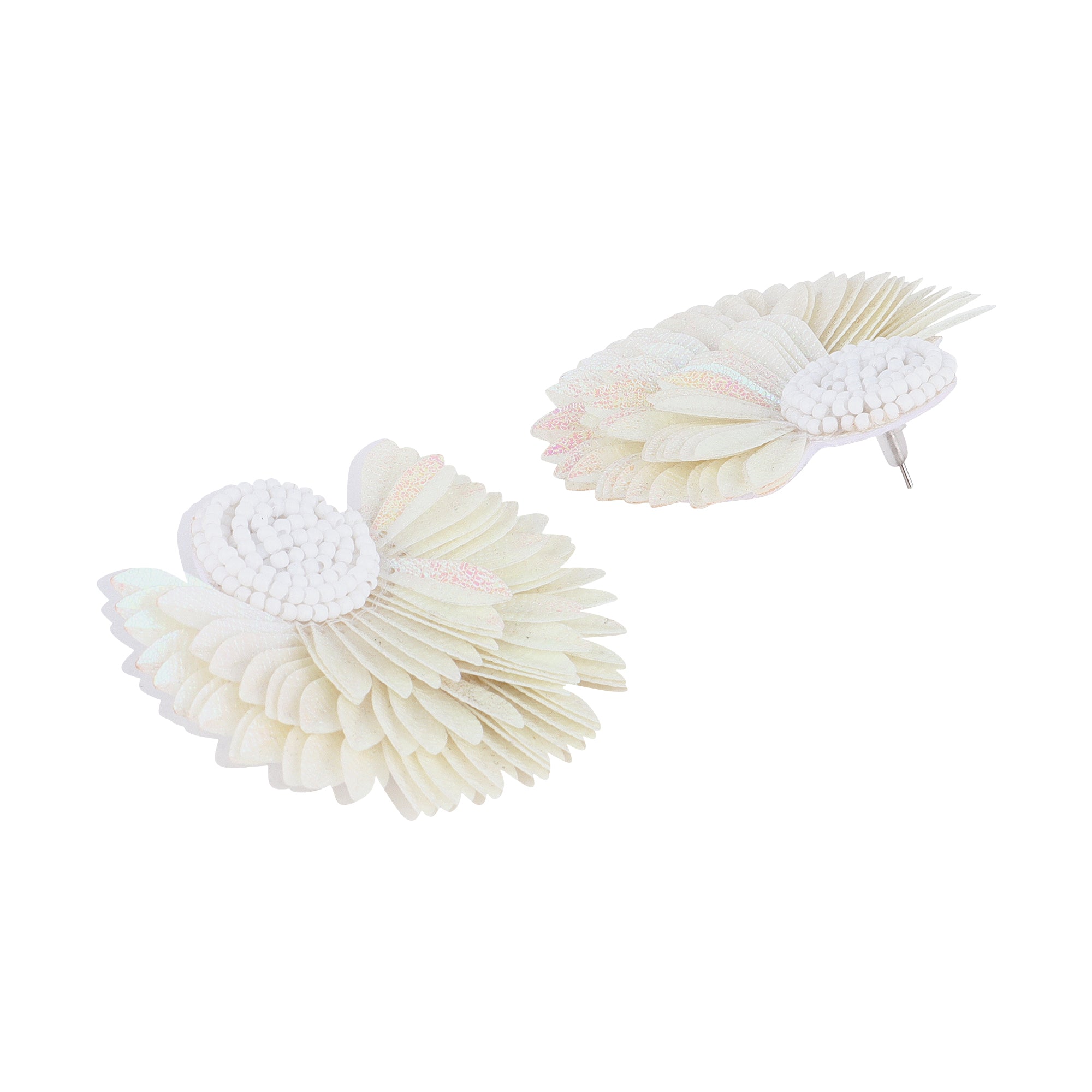 Her Jewels White Handmade Beaded Flower Earrings for Women & Girls – Elegant Floral Design, Lightweight Unique Jewelry