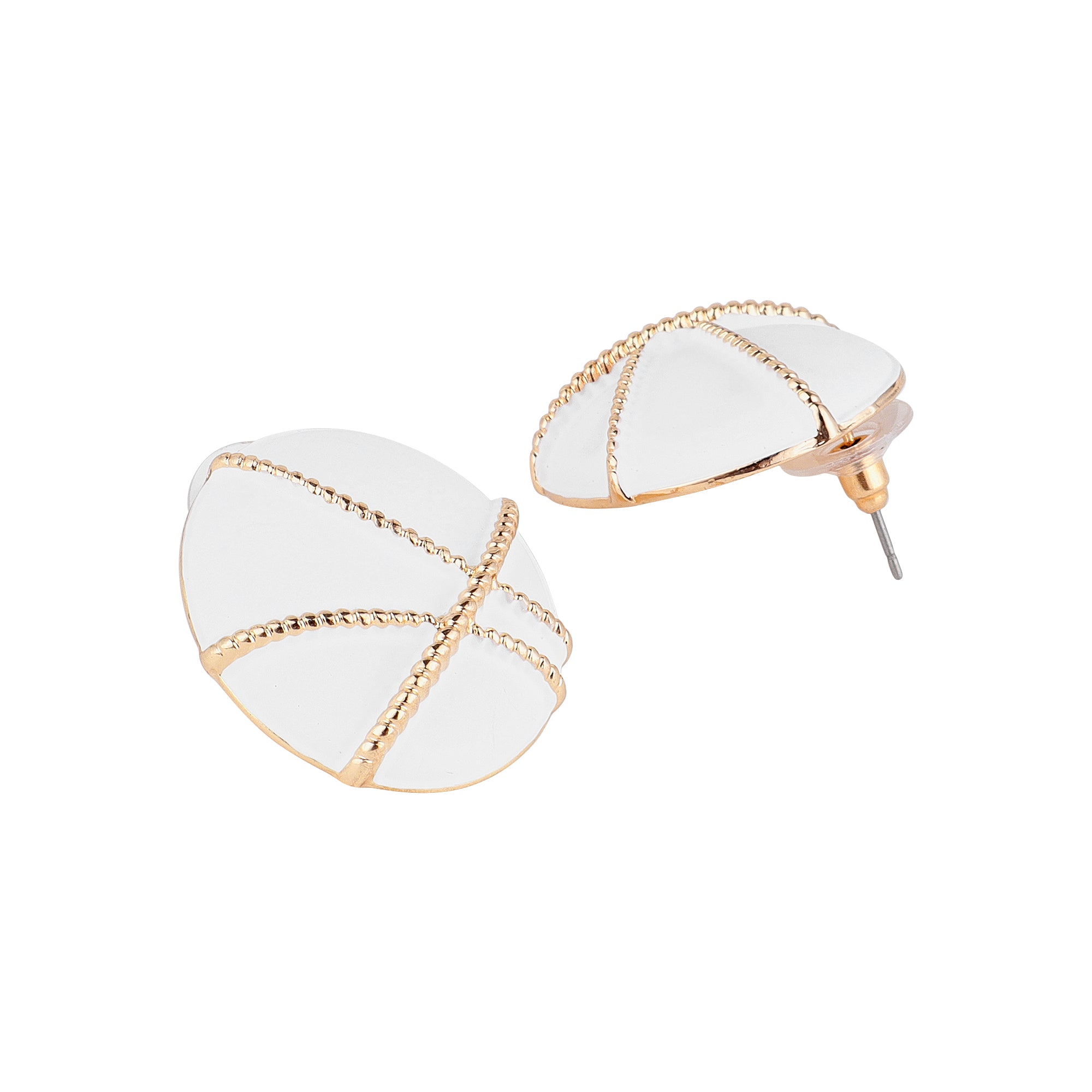 White Gold Geometric Round Earrings