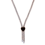 Stunning Rhodium Plated Cubic Zirconia Studded Rose Gold Necklace With a Black Heart for Women & Girls
